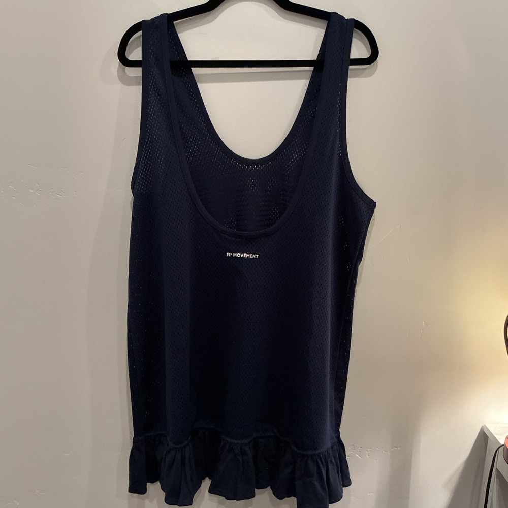 FP Movement Twirl Tunic Tank Navy Blue Mesh Ruffle Hem Relaxed Fit Medium - Picture 4 of 6